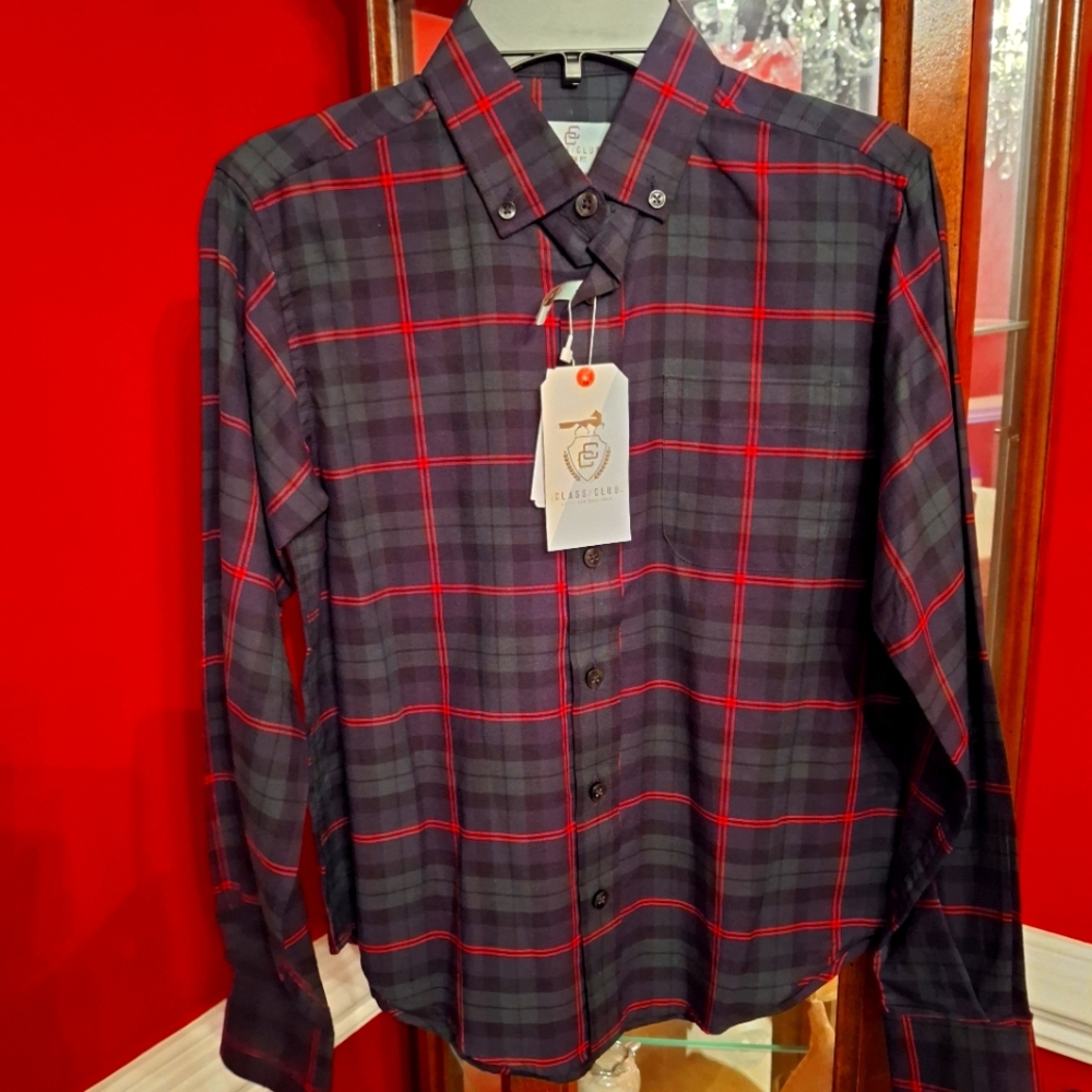 Class Club Boy's Dark Plaid Button Down Shirt